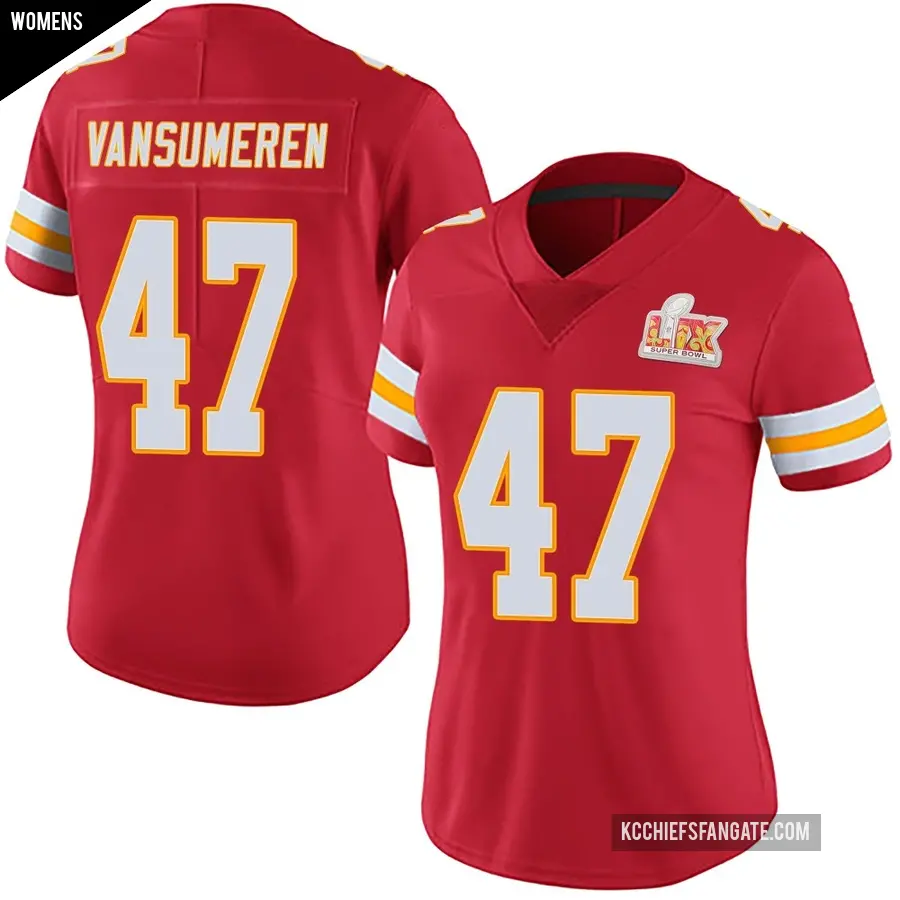 Women's Kansas City Chiefs ＃47 Ben VanSumeren Red Limited Team Color Vapor Untouchable Super Bowl LIX Jersey