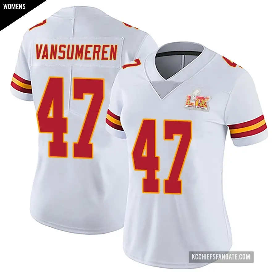 Women's Kansas City Chiefs ＃47 Ben VanSumeren White Limited Vapor Untouchable Super Bowl LIX Jersey