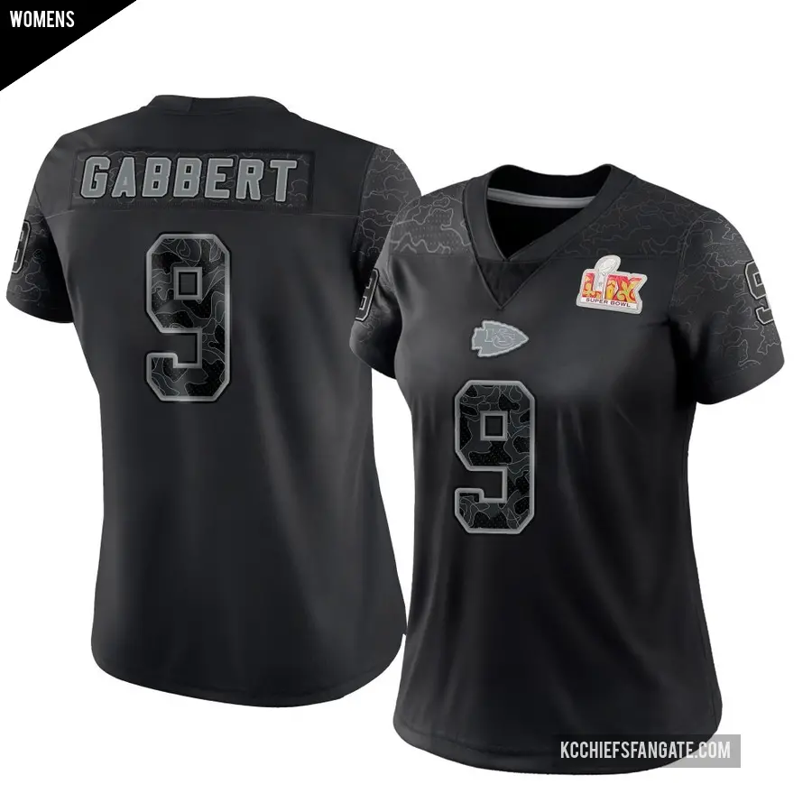 Women's Kansas City Chiefs ＃9 Blaine Gabbert Black Limited Reflective Super Bowl LIX Jersey
