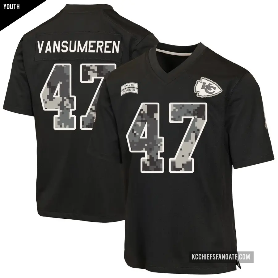 Youth Kansas City Chiefs ＃47 Ben VanSumeren Black Game 2026 Salute to Service Jersey