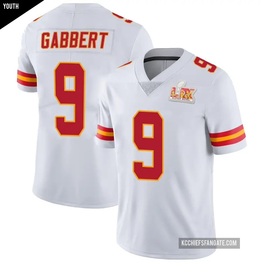Youth Kansas City Chiefs ＃9 Blaine Gabbert White Limited Vapor Untouchable Super Bowl LIX Jersey